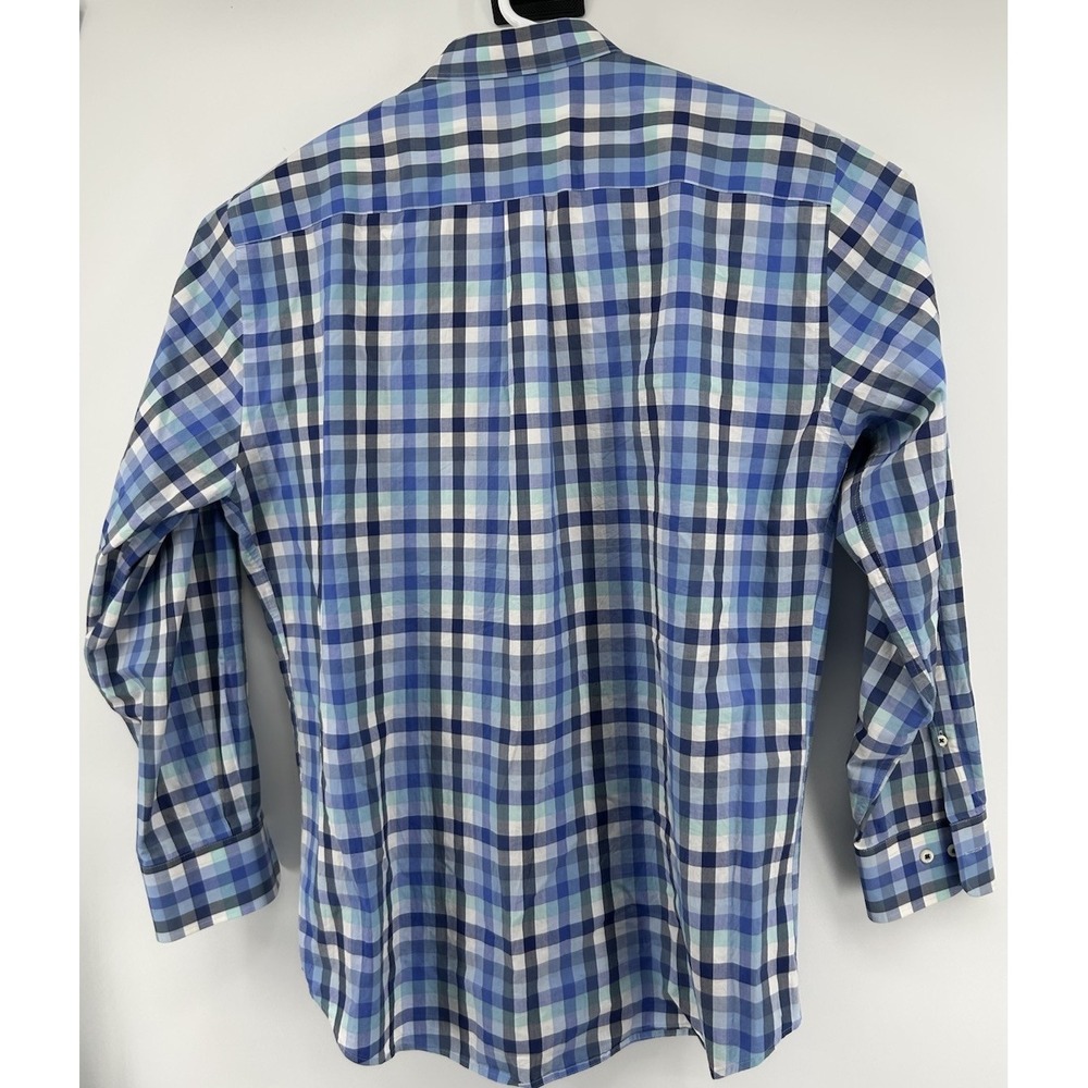 Peter Millar Long Sleeve Button Down Cotton Blue Checkered Men's Size XL - Picture 4 of 4